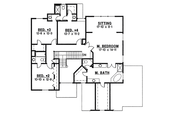 Floor Plan - Upper Floor for Traditional House Plan #67-857 - 4 bed, 3 bath