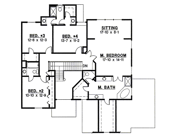 Traditional Floor Plan - Upper Floor Plan #67-857