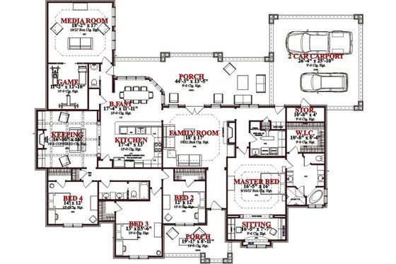 Floor Plan - Main Floor for European House Plan #63-326 - 4 bed, 2.5 bath