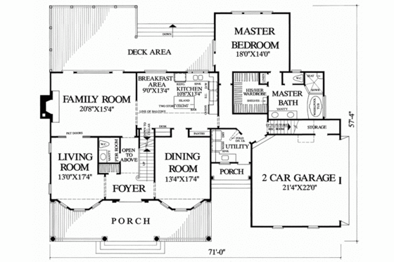 Floor Plan - Main Floor for Southern House Plan #137-107 - 4 bed, 3 bath