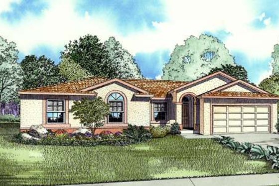 Exterior - Front Elevation for Mediterranean House Plan #420-108 - 4 bed, 2 bath