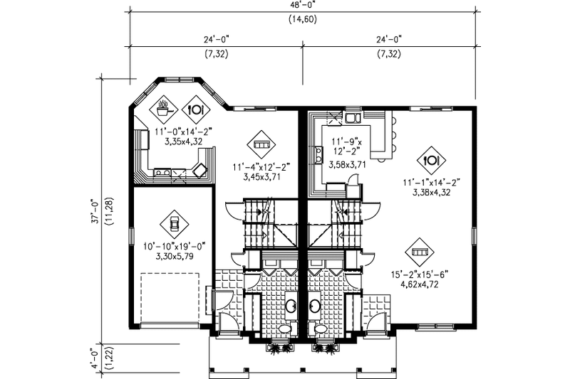 House Design - Floor Plan - Main Floor for European House Plan #25-311 - 3 bed, 1.5 bath