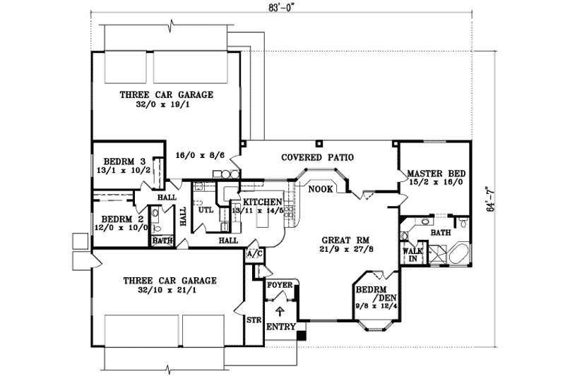 Home Plan - Floor Plan - Main Floor for Modern House Plan #1-1418 - 3 bed, 2 bath
