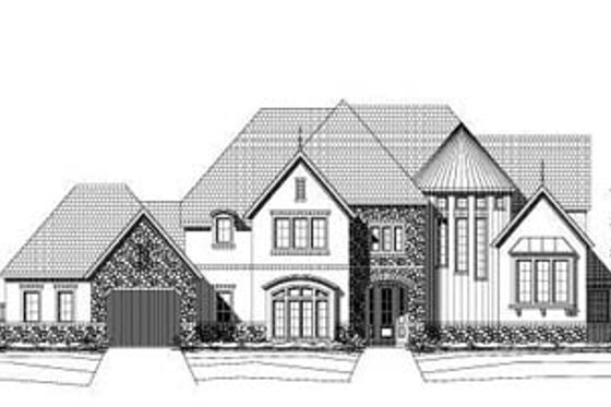Exterior - Front Elevation for European House Plan #411-201 - 4 bed, 4.5 bath