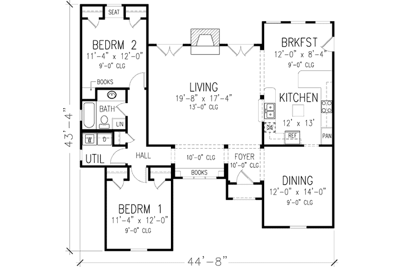Home Plan - Floor Plan - Main Floor for Country House Plan #410-344 - 2 bed, 1 bath
