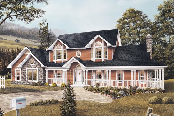 Exterior - Front Elevation for Farmhouse House Plan #57-135 - 5 bed, 3.5 bath