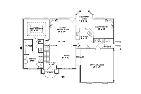 Floor Plan - Main Floor for European House Plan #81-507 - 3 bed, 2.5 bath