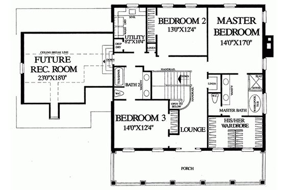 Floor Plan - Upper Floor for Southern House Plan #137-147 - 3 bed, 2 bath