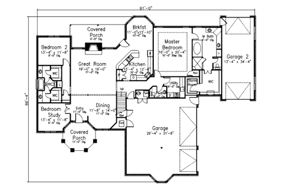 Floor Plan - Main Floor for European House Plan #52-203 - 4 bed, 3.5 bath