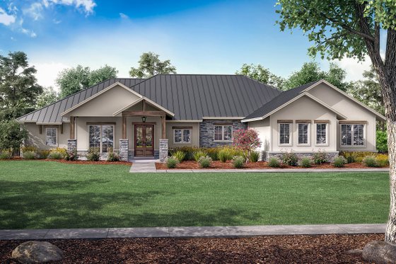 Exterior - Front Elevation for Ranch House Plan #430-242 - 3 bed, 3.5 bath