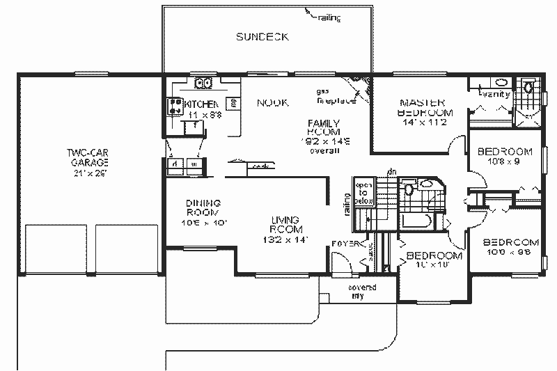 House Blueprint - Floor Plan - Main Floor for Ranch House Plan #18-154 - 4 bed, 2 bath