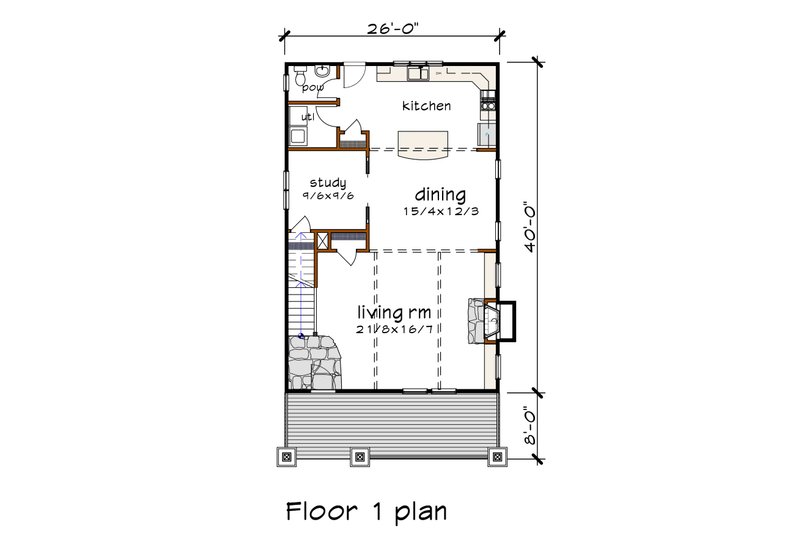 Architectural House Design - Floor Plan - Main Floor for Craftsman House Plan #79-301 - 3 bed, 2.5 bath