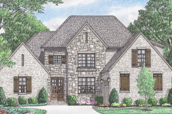 Exterior - Front Elevation for European House Plan #34-231 - 4 bed, 3 bath