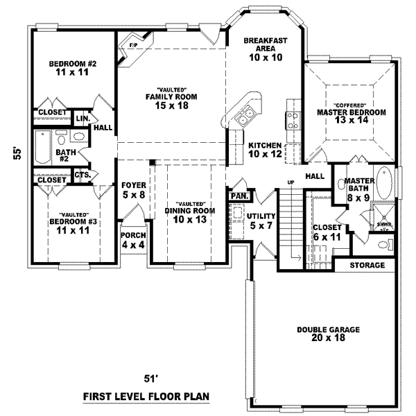 Floor Plan - Main Floor for European House Plan #81-1438 - 3 bed, 2 bath