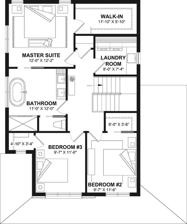 Home Plan - Floor Plan - Upper Floor for Farmhouse House Plan #23-2852 - 3 bed, 1.5 bath