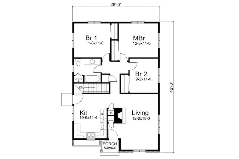 House Blueprint - Floor Plan - Main Floor for Ranch House Plan #57-264 - 3 bed, 1 bath