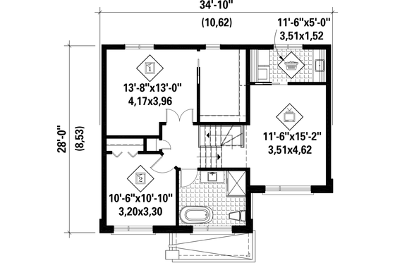 Floor Plan - Upper Floor for Contemporary House Plan #25-4732 - 2 bed, 1 bath