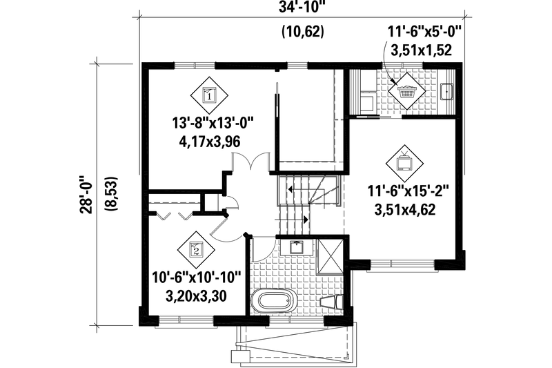Architectural House Design - Floor Plan - Upper Floor for Contemporary House Plan #25-4732 - 2 bed, 1 bath