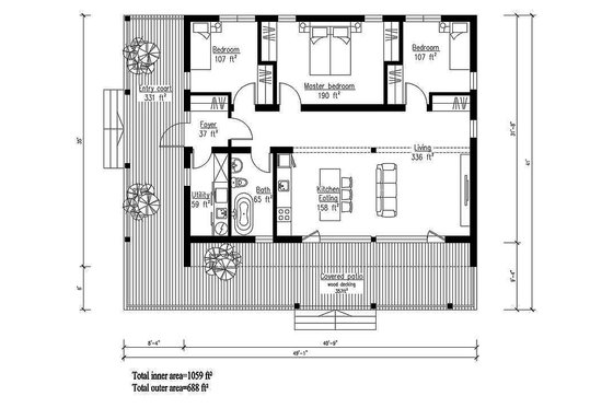 Floor Plan - Main Floor for Modern House Plan #549-1 - 3 bed, 1 bath