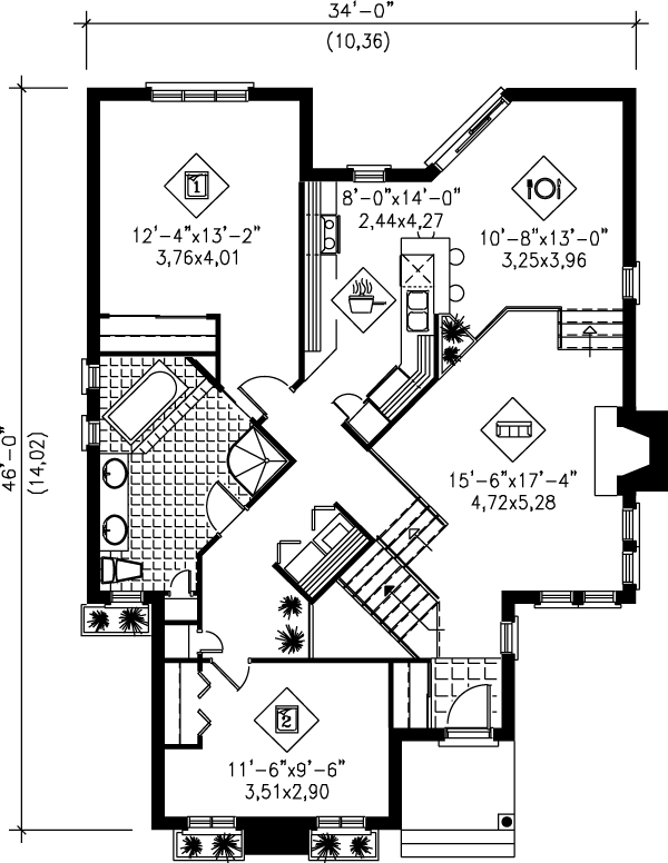 Architectural House Design - Traditional Floor Plan - Main Floor Plan #25-1140