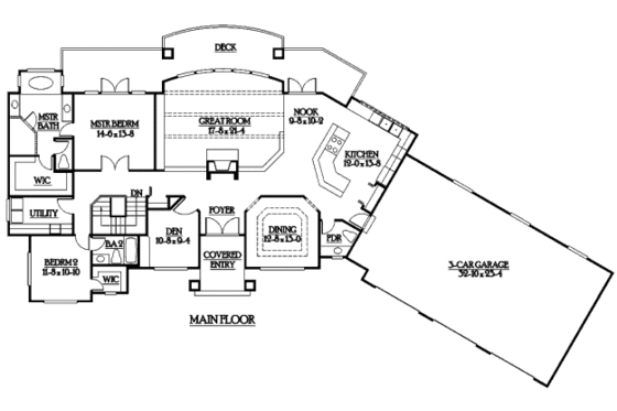 Floor Plan - Main Floor for Craftsman House Plan #132-104 - 2 bed, 2.5 bath