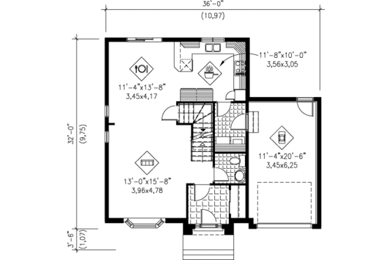 Floor Plan - Main Floor for European House Plan #25-4171 - 3 bed, 1.5 bath