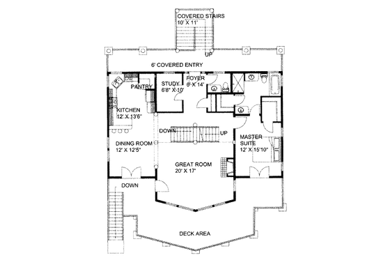 Floor Plan - Main Floor for Craftsman House Plan #117-702 - 4 bed, 3 bath