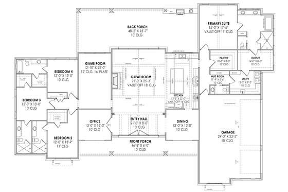 Floor Plan - Main Floor for Farmhouse House Plan #1096-32 - 4 bed, 4.5 bath