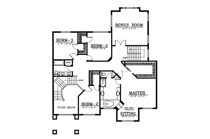 House Blueprint - Floor Plan - Upper Floor for European House Plan #96-209 - 4 bed, 2.5 bath
