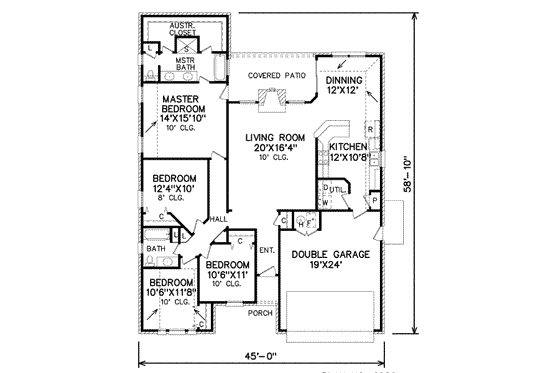 Floor Plan - Main Floor for Traditional House Plan #65-281 - 4 bed, 2 bath