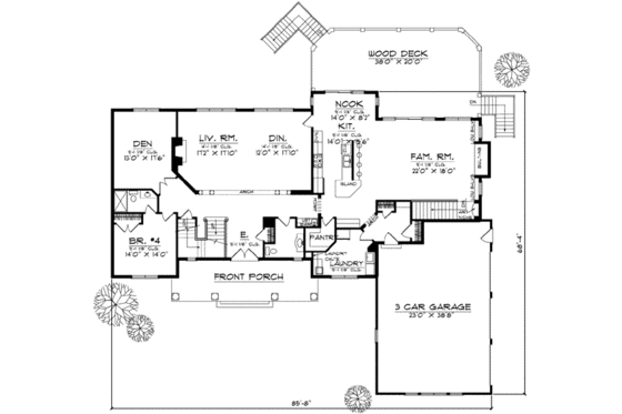 Floor Plan - Main Floor for Traditional House Plan #70-584 - 4 bed, 3 bath