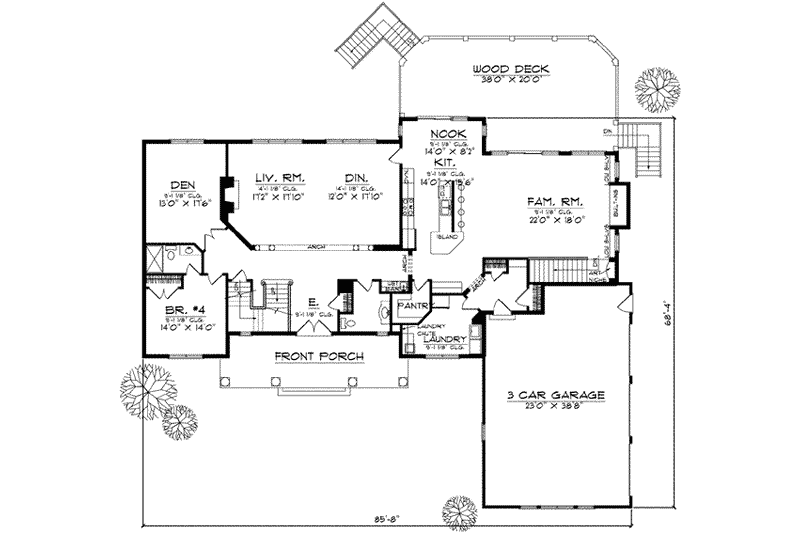 Home Plan - Floor Plan - Main Floor for Traditional House Plan #70-584 - 4 bed, 3 bath