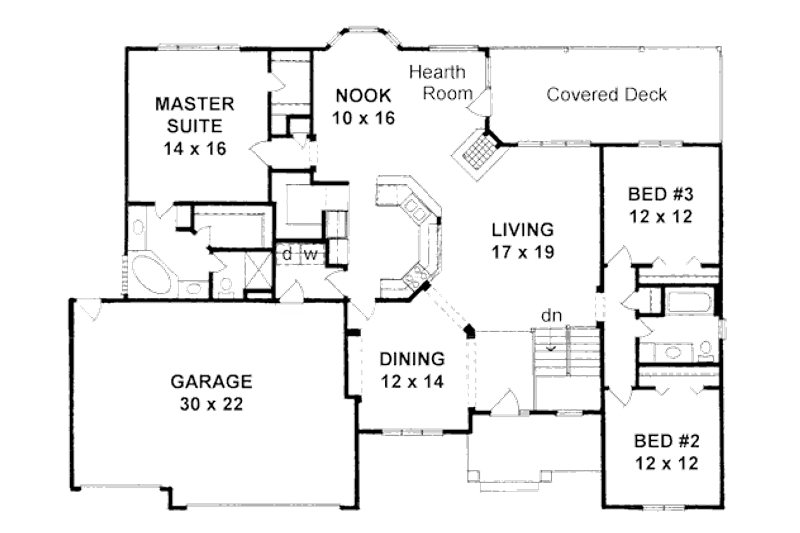 House Blueprint - Floor Plan - Main Floor for Traditional House Plan #58-199 - 3 bed, 2 bath