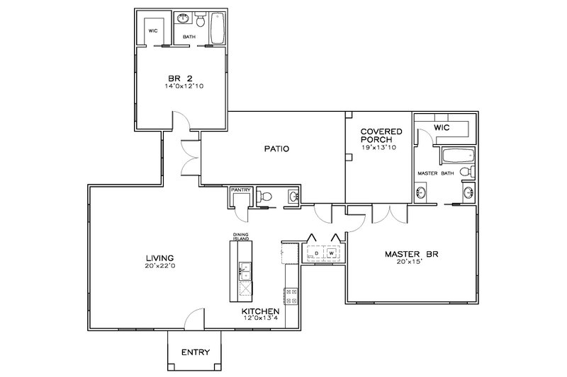 House Blueprint - Floor Plan - Main Floor for Southern House Plan #8-316 - 2 bed, 2.5 bath