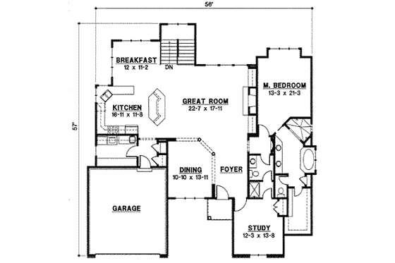 Floor Plan - Main Floor for Ranch House Plan #67-777 - 3 bed, 3 bath