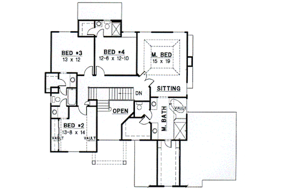 Floor Plan - Upper Floor for Traditional House Plan #67-542 - 4 bed, 3.5 bath