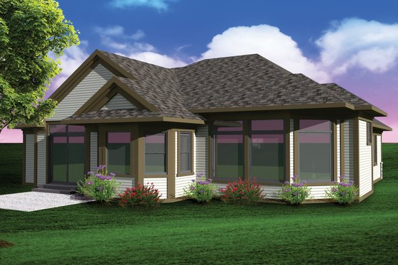 Exterior - Rear Elevation for Ranch House Plan #70-1071 - 2 bed, 2 bath