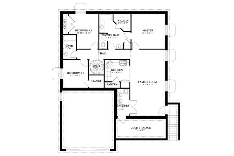 House Blueprint - Floor Plan - Lower Floor for Farmhouse House Plan #1060-108 - 2 bed, 2 bath
