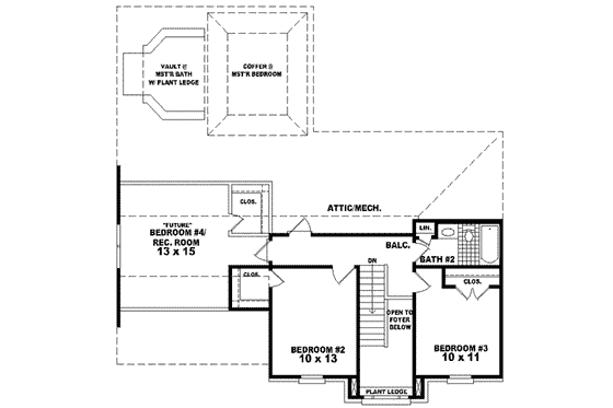 Floor Plan - Upper Floor for European House Plan #81-478 - 3 bed, 2.5 bath