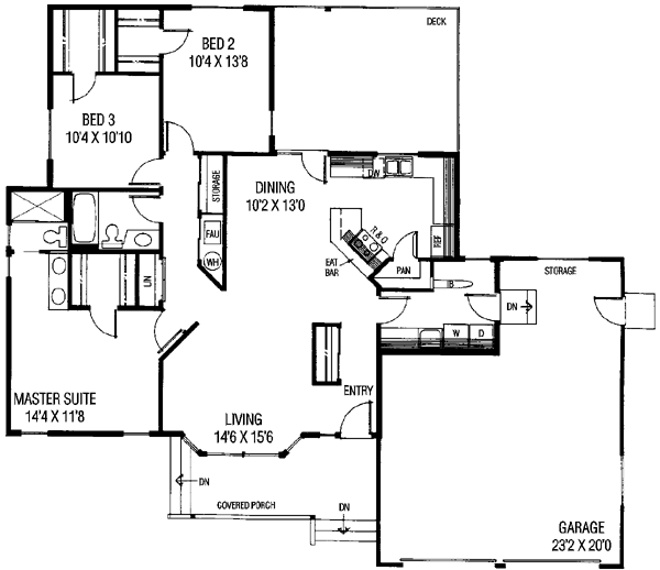 Architectural House Design - Ranch Floor Plan - Main Floor Plan #60-142