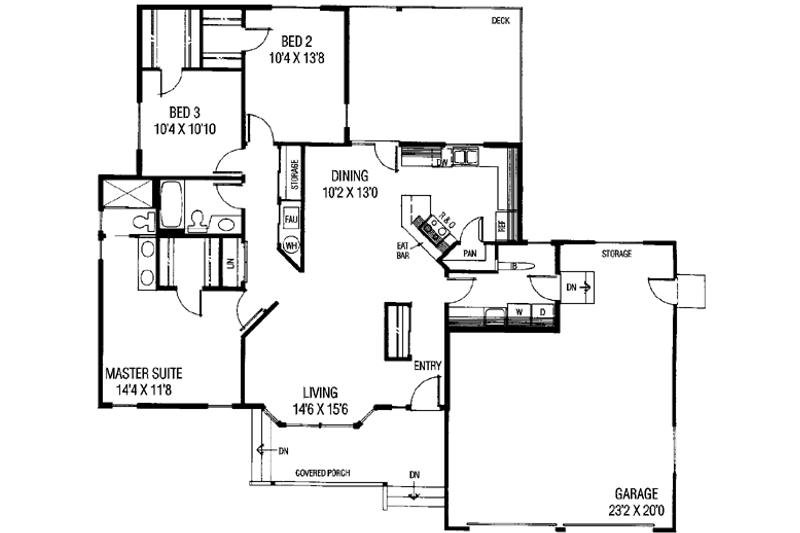 House Plan Design - Floor Plan - Main Floor for Ranch House Plan #60-142 - 3 bed, 2 bath