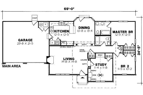 Floor Plan - Main Floor for Traditional House Plan #312-345 - 3 bed, 2 bath
