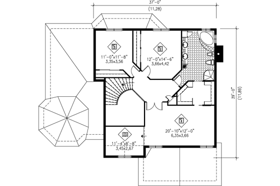 Floor Plan - Upper Floor for Traditional House Plan #25-2046 - 3 bed, 1.5 bath