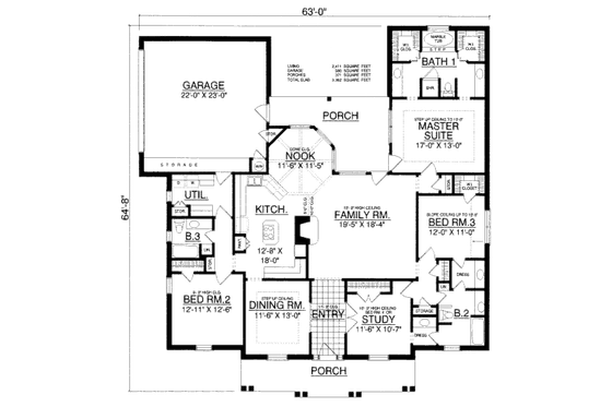 Floor Plan - Main Floor for Southern House Plan #40-428 - 3 bed, 3 bath
