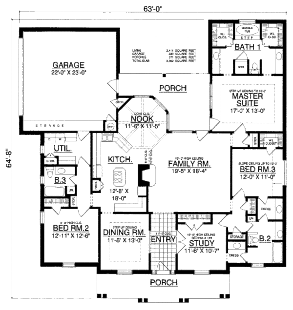 Architectural House Design - Southern Floor Plan - Main Floor Plan #40-428