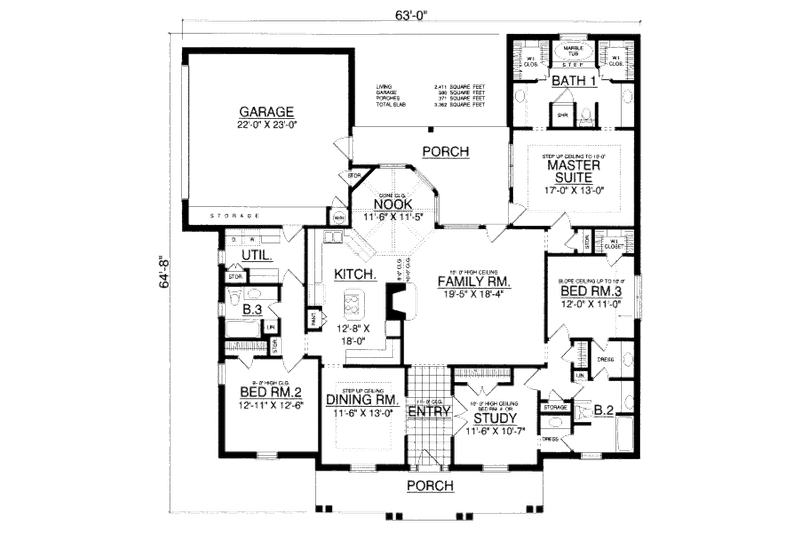 Dream House Plan - Floor Plan - Main Floor for Southern House Plan #40-428 - 3 bed, 3 bath