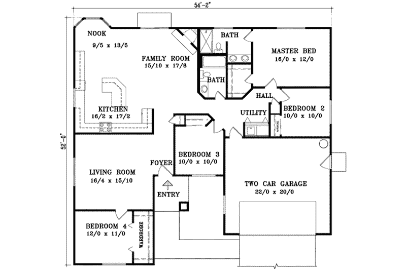 House Plan Design - Floor Plan - Main Floor for Mediterranean House Plan #1-706 - 4 bed, 2 bath