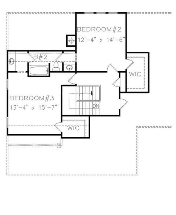 House Blueprint - Traditional Floor Plan - Upper Floor Plan #54-505