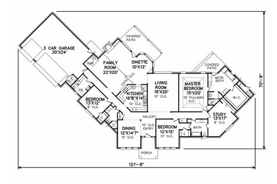 Floor Plan - Main Floor for Traditional House Plan #65-115 - 3 bed, 3 bath