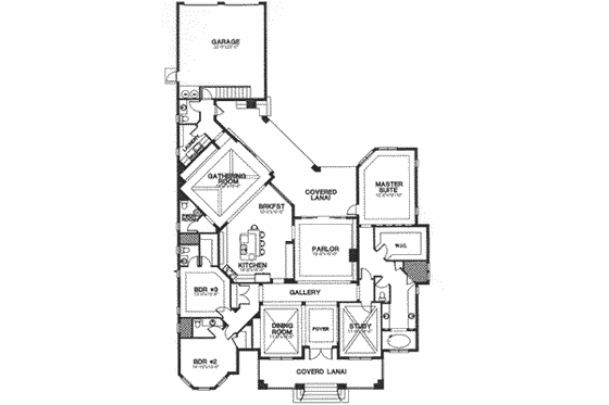 Floor Plan - Main Floor for Mediterranean House Plan #115-142 - 3 bed, 5 bath